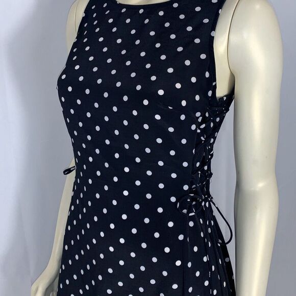 Vintage Scarlett Sleeveless Polka Dot Side Corset Tie Maxi Dress Size 9-10 - Picture 11 of 16